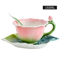Juego de ollas y platos de taza de agua con marca de café de cerámica rosa
