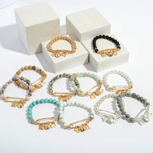 Bracelets à breloques avec épingle de sûreté en perles de pierre naturelle