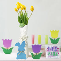 Hola, niñeras de estantes de conejitos tulipanes de primavera