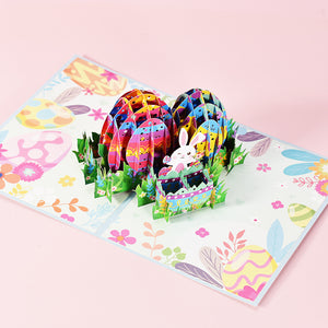 Carte de voeux pop-up 3D faite à la main de Pâques avec des œufs de lapin