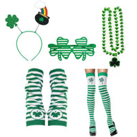 Ensemble de chaussettes rayées vertes avec bandeau trèfle irlandais

