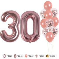 Set de cumpleaños de oro rosa de 30 años.