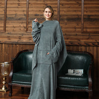 Winter Long Robes For Women Plush Coral Fleece Wearable Blanket Sofa Home Clothing
