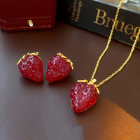 Red Strawberry Shape Earrings Necklace