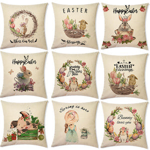 Spring Easter Bunny Printed Linen Throw Pillow Covers