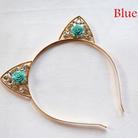High quality cute alloy diamond rose cat ears headband children / adult headband