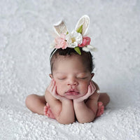 Photographie de nouveau-né, bandeau de lapin de Pâques floral de printemps
