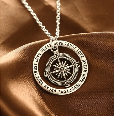 Hope Trust Love Dream Compass Pendant Necklace