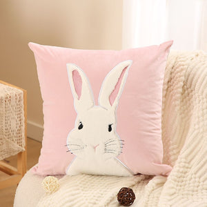 Plush Embroidered Bunny Rabbit Throw Pillows