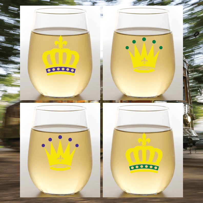LOUISIANA COLLECTION - Mardi Gras Crowns - Stemless Shatterproof Wine Glasses (2 Pack)