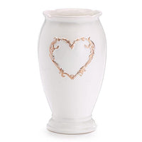 Jarrón de cerámica con corazón en relieve dorado