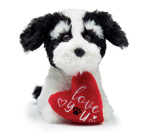 Black & White Puppy with Love You Heart Plush