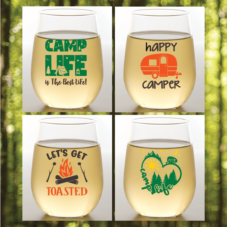 CAMPING Stemless Shatterproof Wine Glasses (4 Pack)