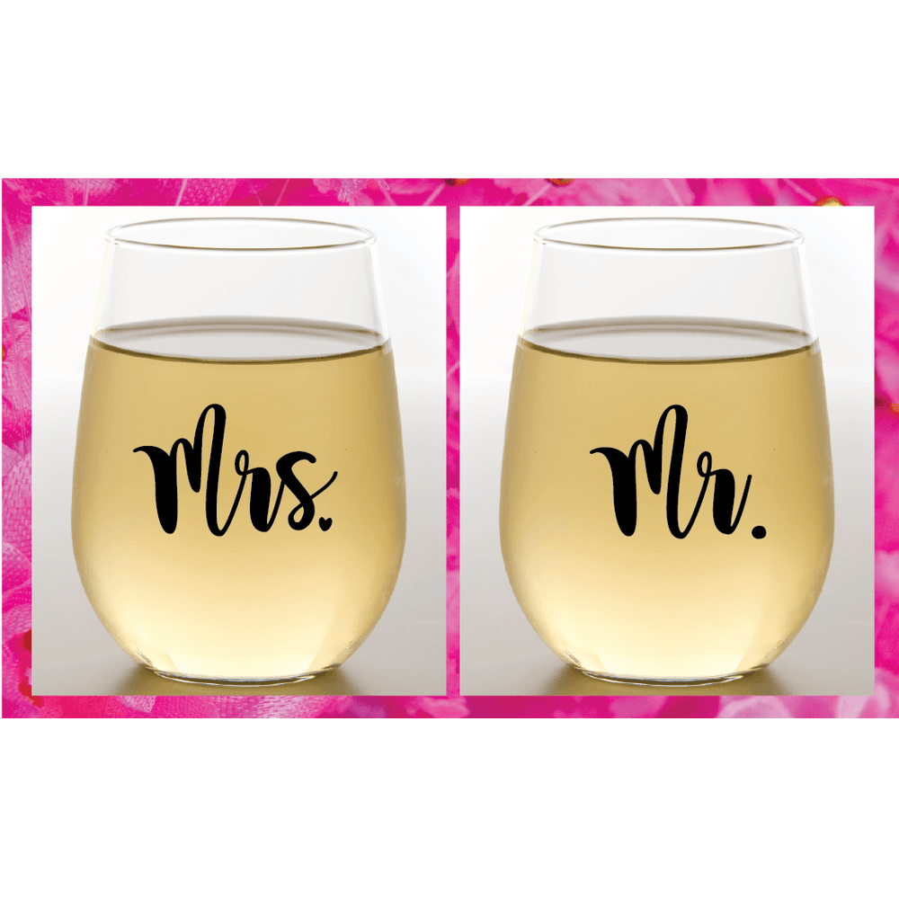 Mr. & Mrs. - Stemless Shatterproof Wine Glasses (2 Pack)