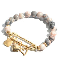 Bracelets à breloques avec épingle de sûreté en perles de pierre naturelle