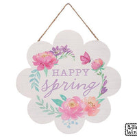 Happy Spring Floral Wreath Wall Hanging
