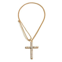 Natural Stone Beaded Cross Pendant Long Necklace