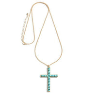 Natural Stone Beaded Cross Pendant Long Necklace
