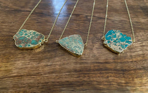 Blue Jasper Sea Sediment Gold Necklace