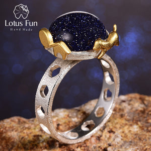 Lotus Fun – bague rotative en argent Sterling 925 véritable, pierre précieuse naturelle, bijoux fins faits à la main, chien évasion de la terre, pour femmes