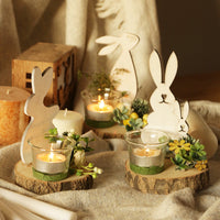Nordic Wooden Rabbit Creative Glass Candle Holder
