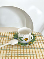 Vintage Hand Painted Tulip Green Cup And Saucer
