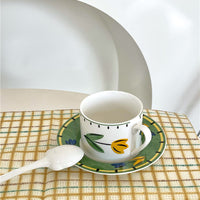 Vintage Hand Painted Tulip Green Cup And Saucer