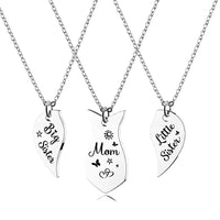 3 PCS Heart-shaped Matching Mom Sisters Necklace Set Stainless Steel Mother Daughter Necklaces