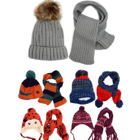 Random Assorted Kids Winter Scarf and Hat Set