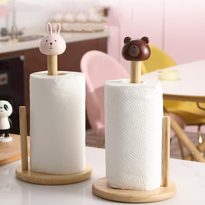 Porte-serviettes en papier en bois avec animaux de dessin animé
