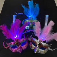Glowing Fiber Optic Feather Masquerade Masks