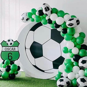 Diseño de escena, decoración de fondo, traje combinado de globo de látex de fútbol
