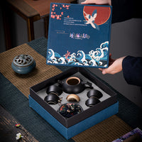 Juego de té de cerámica Kung Fu, conjunto con caja de regalo, regalo pequeño de negocios