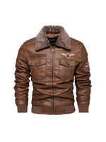 Men's Leather Jacket Plush Warm European And American Motorcycle Lapel PU Leather Coat
