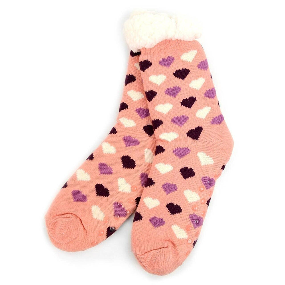 Plush Sherpa Pink Hearts Slipper Socks