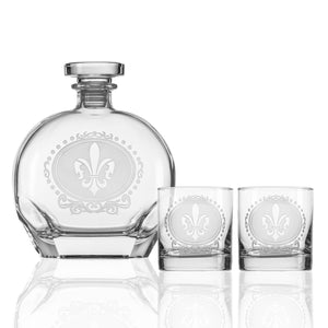 Royal Fleur De Lis Gift Set | Decanter and 2 Rocks Glasses