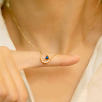 925 Sterling Silver Blue Zircon Moon Pendant Choker 14k Gold Necklace
