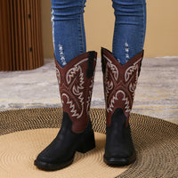 Embroidery Shoes Western Boots Chunky Mid Heel Cowboy Boots Women
