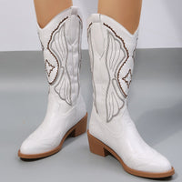 Bottes de Cowboy occidentales pour femmes, chaussures brodées d'ailes à talons bas
