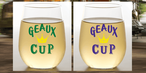 LOUISIANA COLLECTION - Mardi Gras Geaux Cup - Stemless Shatterproof Wine Glasses (2 Pack)