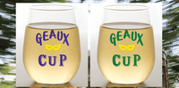 COLECCIÓN LOUISIANA - Copa Mardi Gras Geaux - Copas de vino inastillables sin tallo (paquete de 2)
