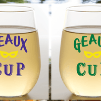 LOUISIANA COLLECTION - Mardi Gras Geaux Cup - Stemless Shatterproof Wine Glasses (2 Pack)
