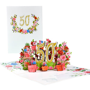 Tarjeta de felicitación de aniversario de flores estéreo 3D