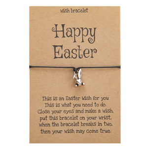 Tarjeta de bendición ajustable tejida a mano de Pascua de conejo de aleación