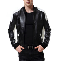 Stand Collar Leather Coat Color Matching