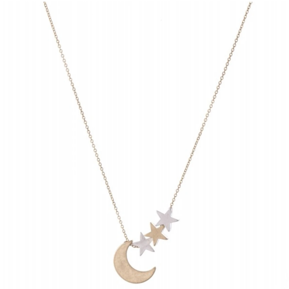 Two-Tone Moon and Stars Necklace