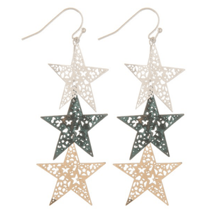 Multi-tone Filigree Star Dangle Earrings