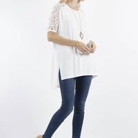 Lace Short Sleeve Luxe Rayon High-Low Tunic