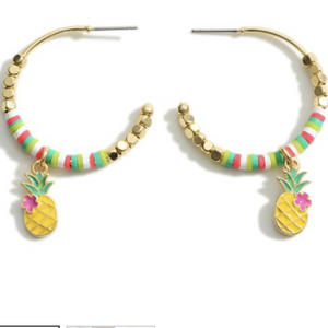 Tropical Charm Heishi Bead Hoop Earrings