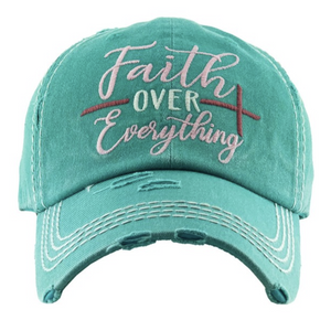 Faith Over Everything Vintage Distressed Baseball Caps